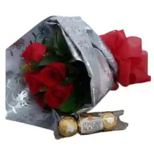 Ramo O Bouquet Redondo De 6 Rosas Y Chocolates