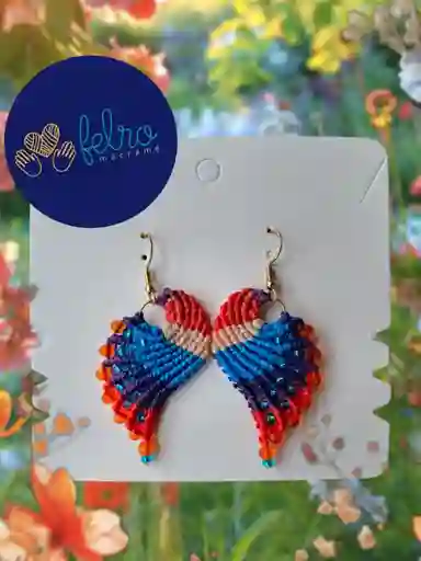 Aretes Alitas, Pavo Reales, Alas De Ángel En Micro Macramé, Cielo De Mandarina