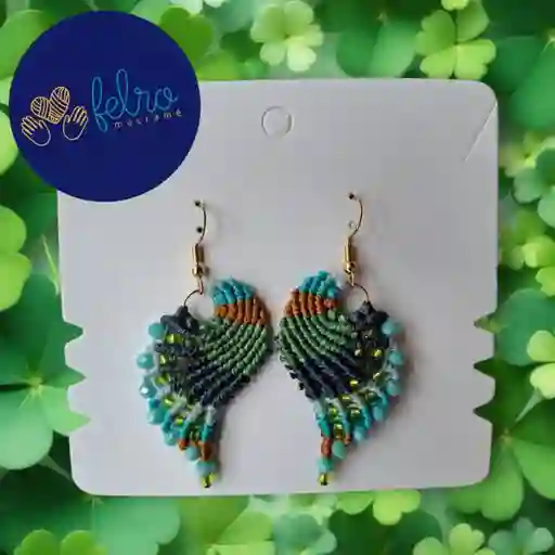 Aretes Alitas, Pavo Reales, Alas De Ángel En Micro Macramé, Verde Luz