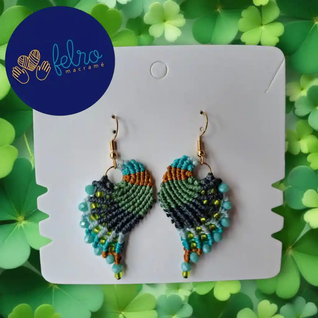 Aretes Alitas, Pavo Reales, Alas De Ángel En Micro Macramé, Verde Luz