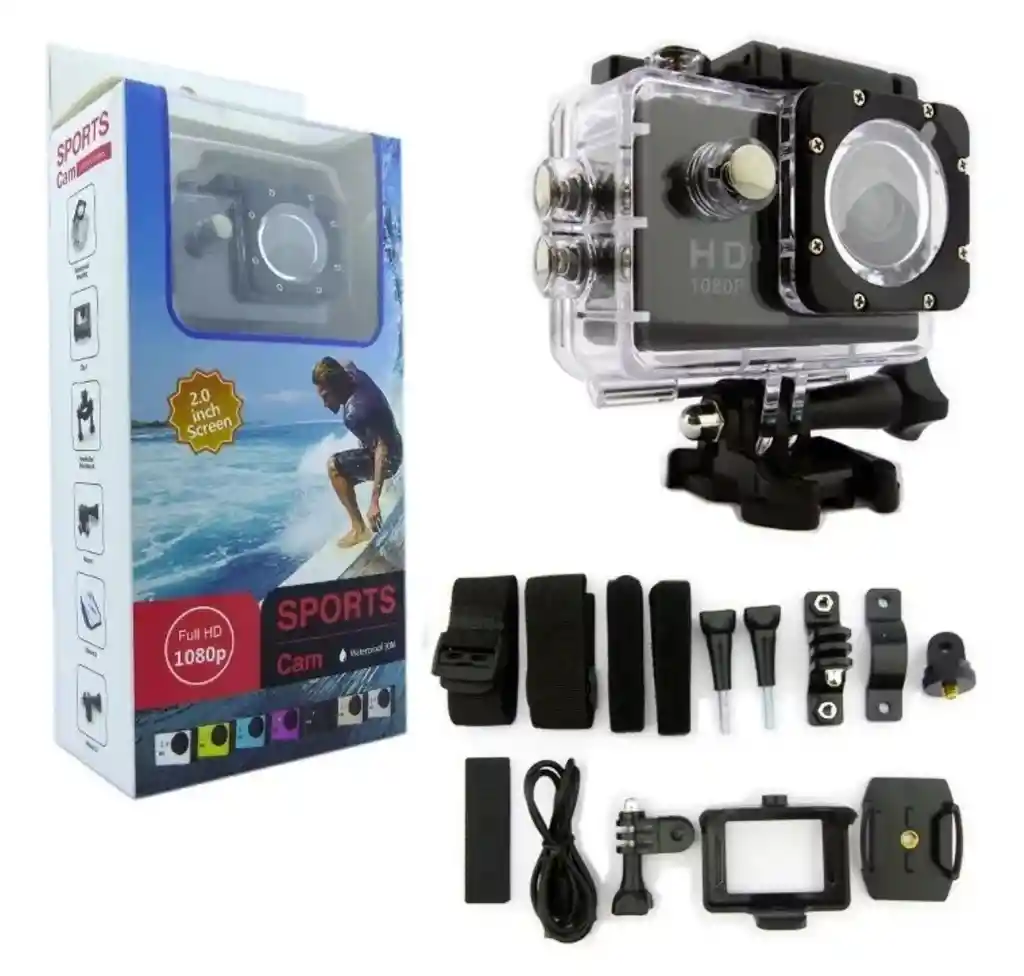 Camara Sport Tipo Go Pro 1080p 4k Ultra - Acuatica Color Negro