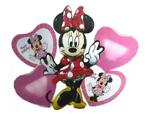 Bouquet Niña Globos Metalizados 5 Piezas Minnie Mouse