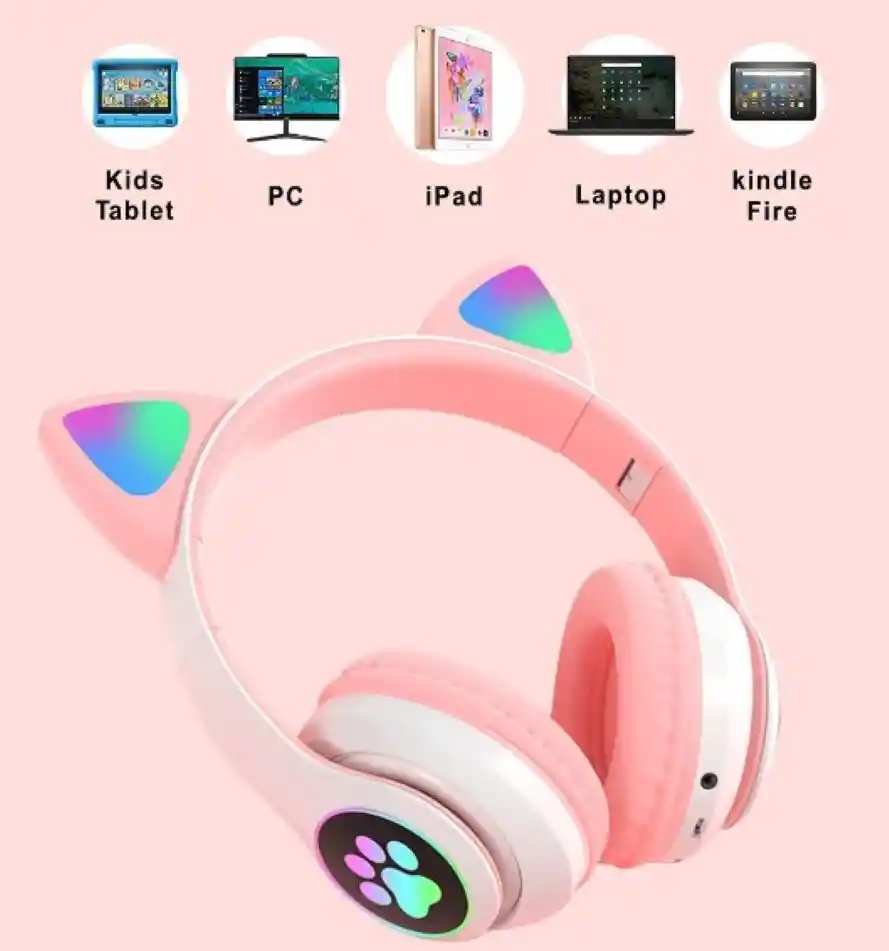Audífonos Diadema Bluetooth Rgb Orejas Gato Fly