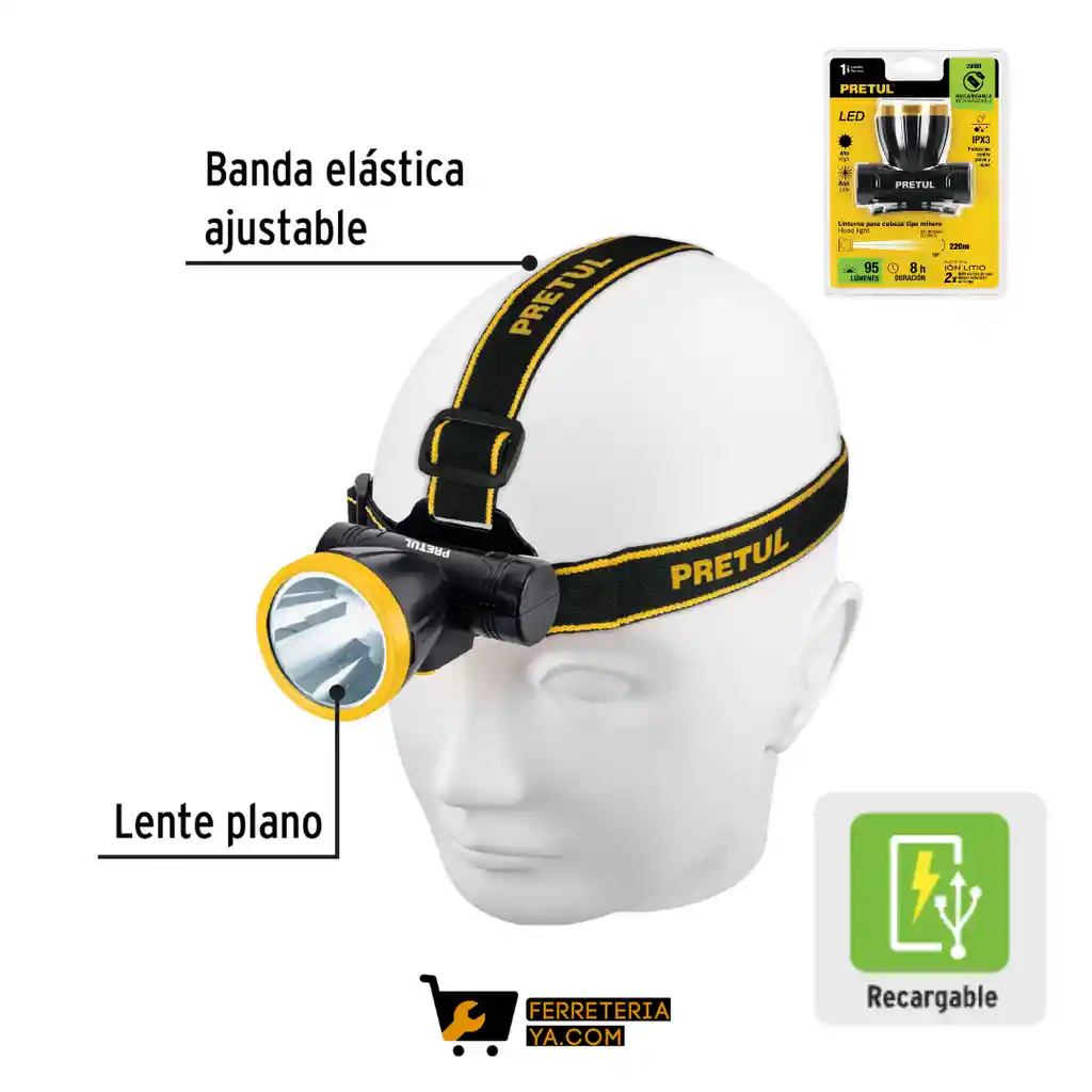 Linterna De Minero Led 95 Lm, Recargable, Pretul - 29088