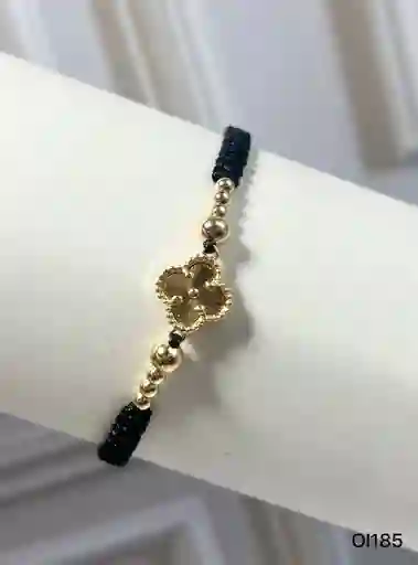 Pulsera Balin 3 Y 5 Mm Y Dije Trébol Oro Laminado 18k