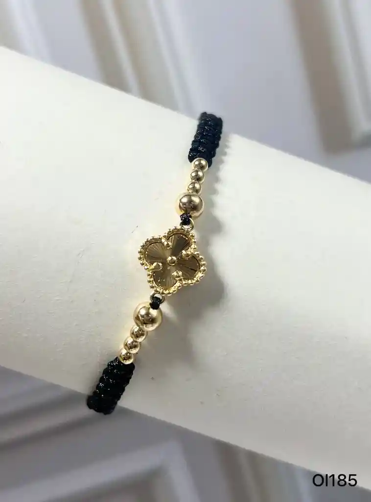 Pulsera Balin 3 Y 5 Mm Y Dije Trébol Oro Laminado 18k