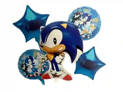Bouquet Niño Globos Metalizados 5 Piezas Sonic