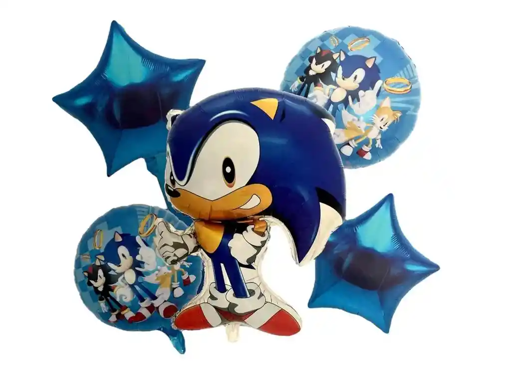 Bouquet Niño Globos Metalizados 5 Piezas Sonic
