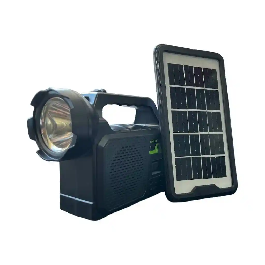 Kit Linterna Foco Panel Solar 3 Bombillos, Power Bank 5500 Mah , Radio Fm , Parlante Bluetooth