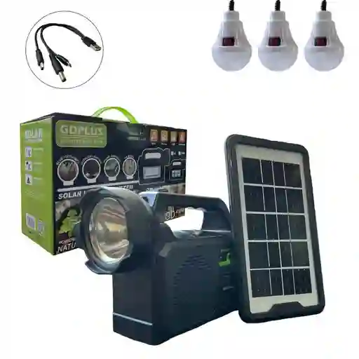 Kit Linterna Foco Panel Solar 3 Bombillos, Power Bank 5500 Mah , Radio Fm , Parlante Bluetooth