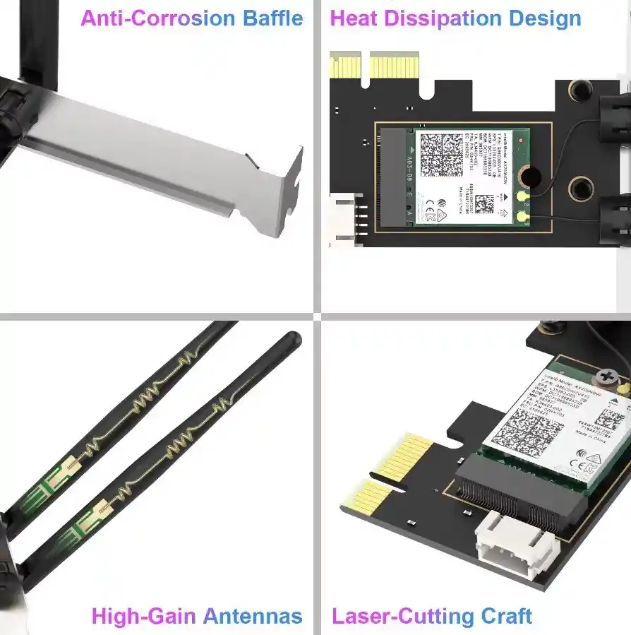 Adaptador Inalámbrico Pci-express Bluetooth 3000mbp Wifi 6 Ax200 Chip Intel Bt 5,2 Antena Win 10 11
