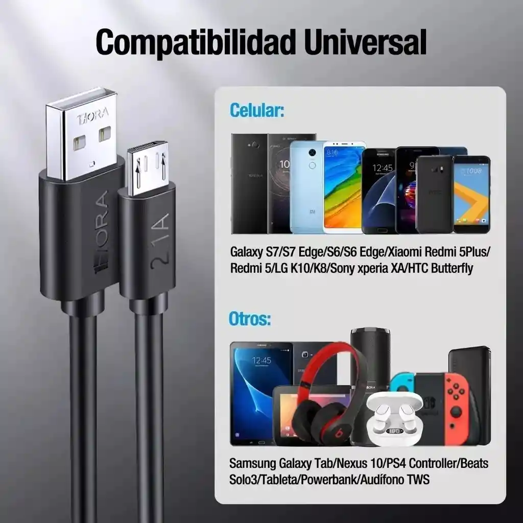 Cable V8 Micro Usb 1hora 2.1a | Cab236