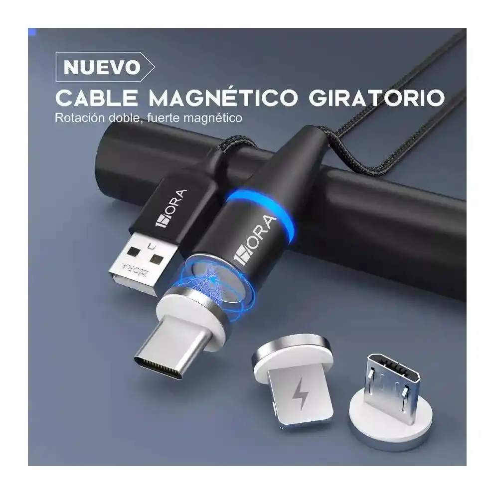 Cable 1hora Magnético Tipo C Ip V8 Intercambiables Negro