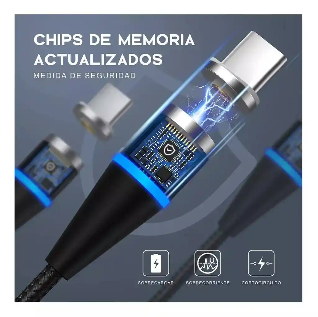 Cable 1hora Magnético Tipo C Ip V8 Intercambiables Negro