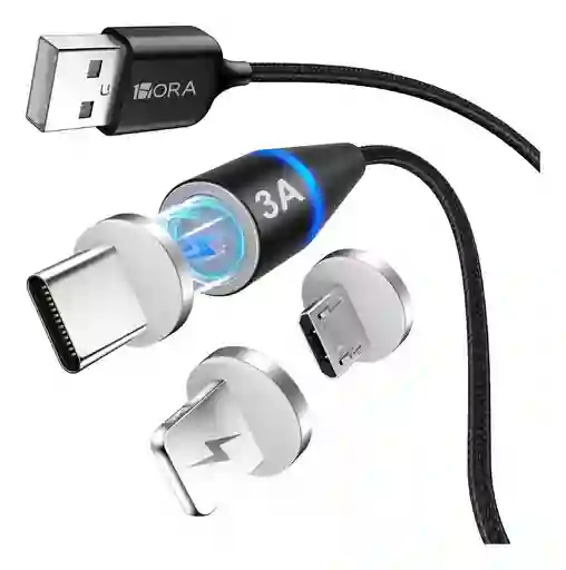 Cable 1hora Magnético Tipo C Ip V8 Intercambiables Negro