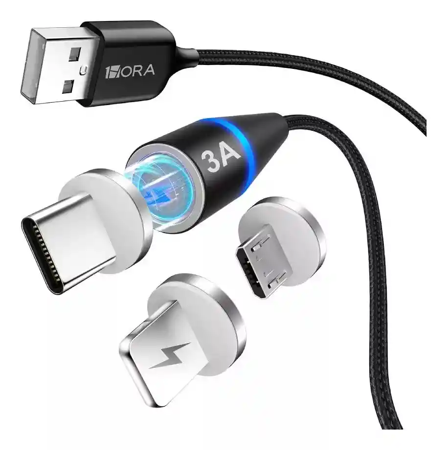 Cable 1hora Magnético Tipo C Ip V8 Intercambiables Negro