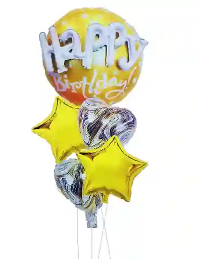 Bouquet 5 Piezas 5 Happy Birthday Agata Dorado 3d Globos Metalizados Party