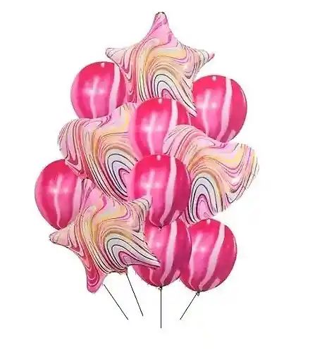 Bouquet 11 Piezas Agata Estrella Corazon Rosado Dorado Incluye 4 Globos Metalizados Party