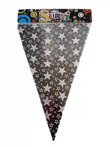 Banderines Negro Estrellas Plateadas 32 X 22 Cm - 6 Und Party