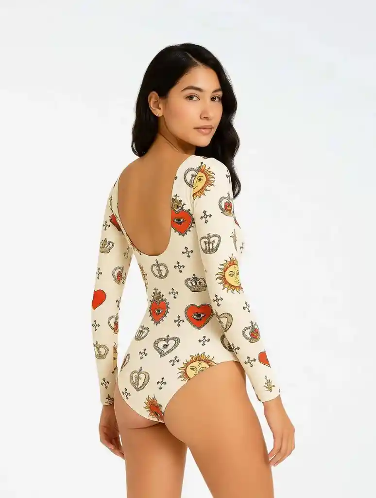 Body Para Mujer Estampado Con Corazones Y Sol - The Blush Blanco Sm