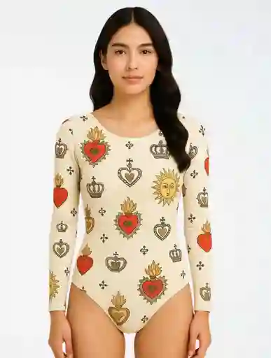 Body Para Mujer Estampado Con Corazones Y Sol - The Blush Blanco Sm