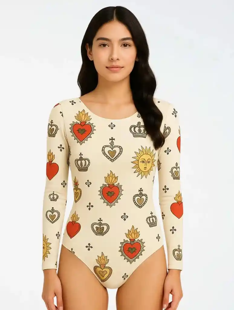 Body Para Mujer Estampado Con Corazones Y Sol - The Blush Blanco Sm
