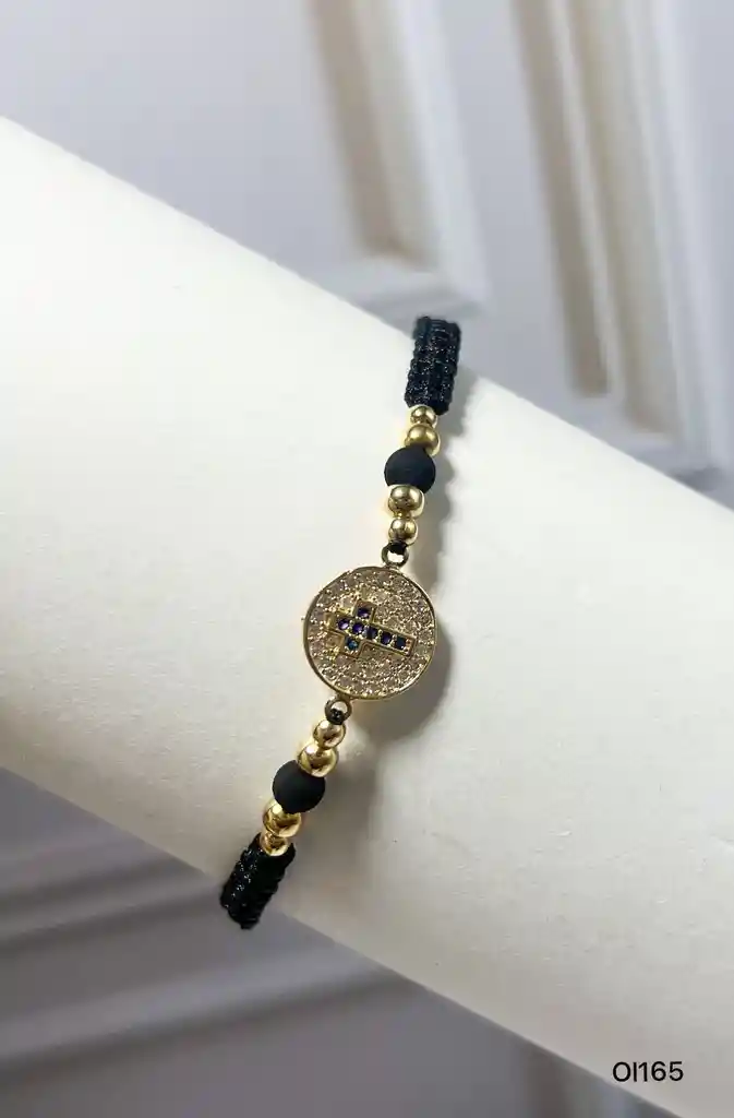 Pulsera Balin 3mm Y 4mm Círculo Cruz Oro Laminado 18k