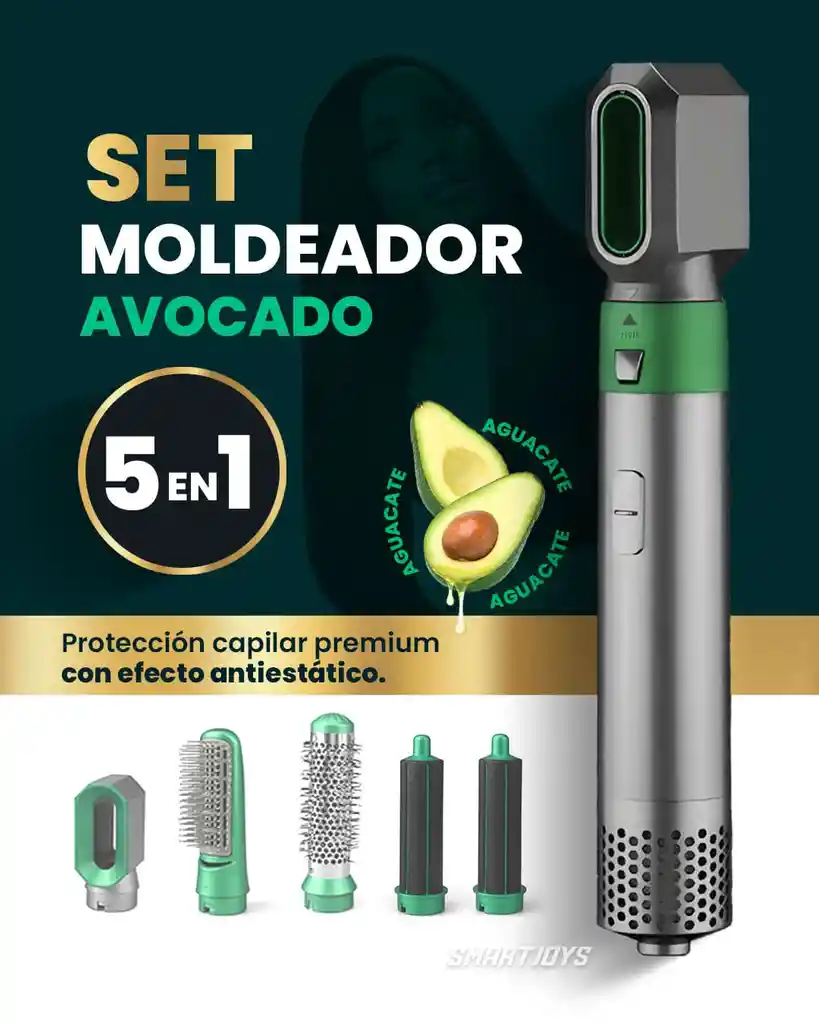 Cepillo Eléctrico Para Cabello Multifuncional 5 En 1 Aguacate
