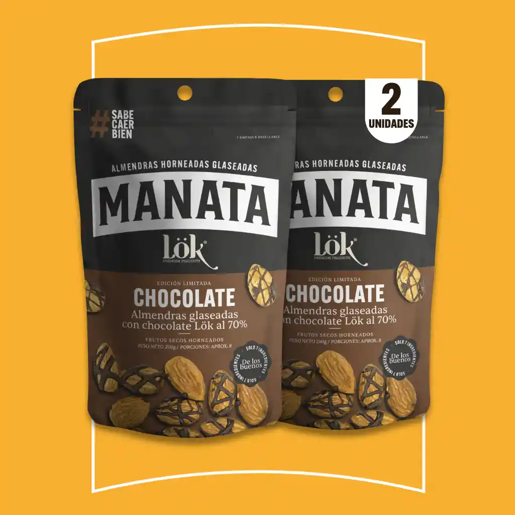 2 Almendras Horneadas Manata Glaseadas Con Chocolate Lök Al 70%