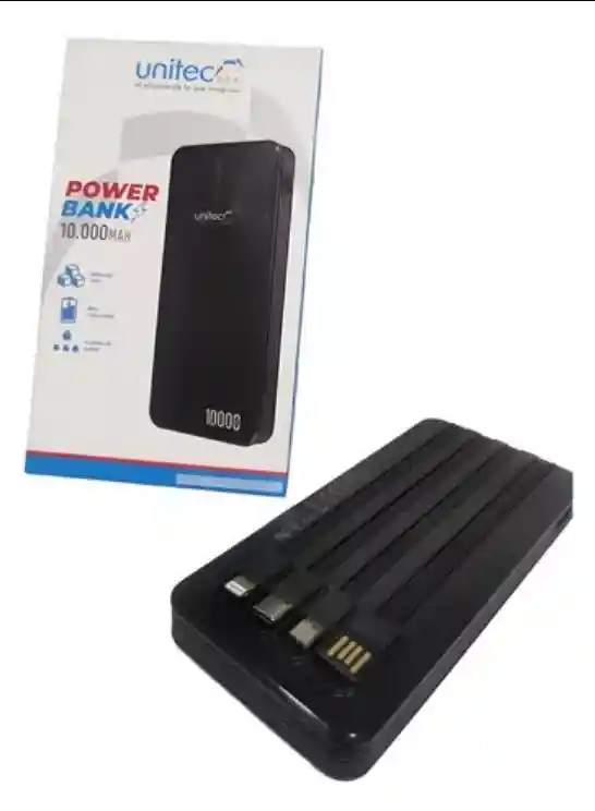 Carga En Cualquier Lugar 3- 4 Veces Power Bank 10000 Mah Celular Tablet- Con 4 Cables Salida 2.1a