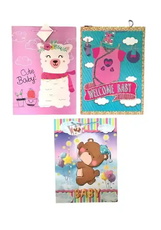 Bolsa De Regalo Jumbo Para Bebe Niña 45 X 33 Cm Diseños Surtidos