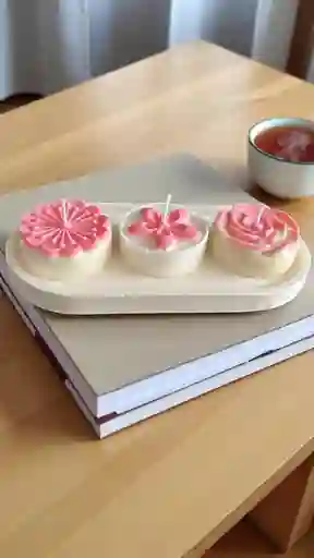 Regalo Especial 3 Velas Decorativas Y Aromatizantes Flor Encendida Con Base