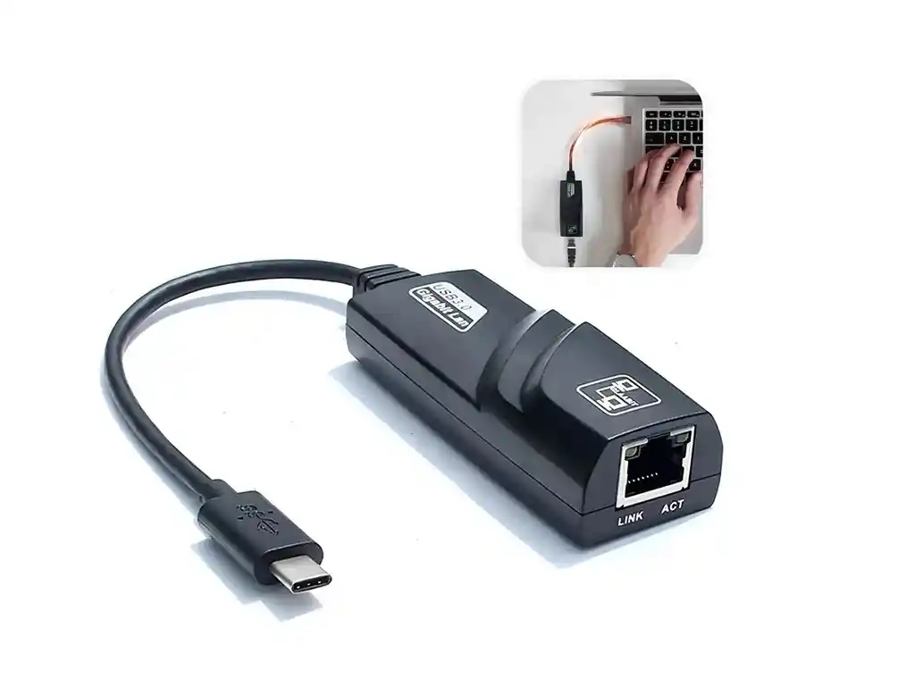Adaptador Conversor Tipo C Rj45, Cable De Red Compatible Con Macbook, Color Negro