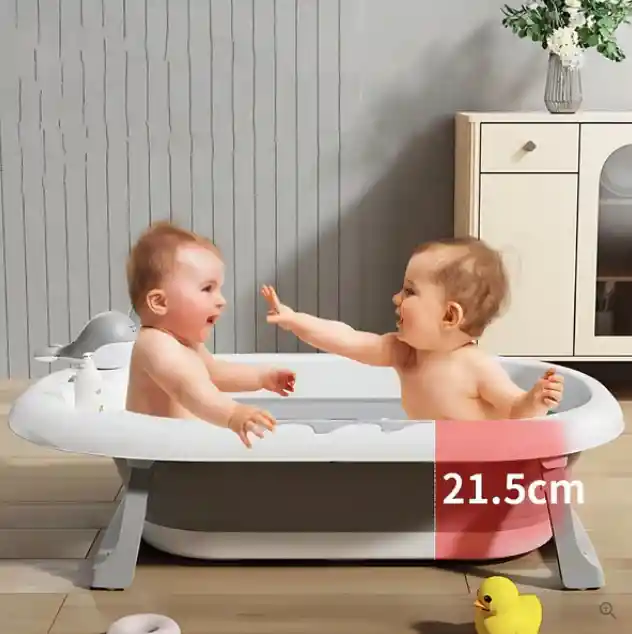 Bañera Tina Plegable Para Bebé Con Termometro + Cojín Malla Rosa