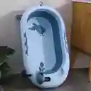 Bañera Tina Plegable Para Bebé Con Termometro + Cojín Malla Azul