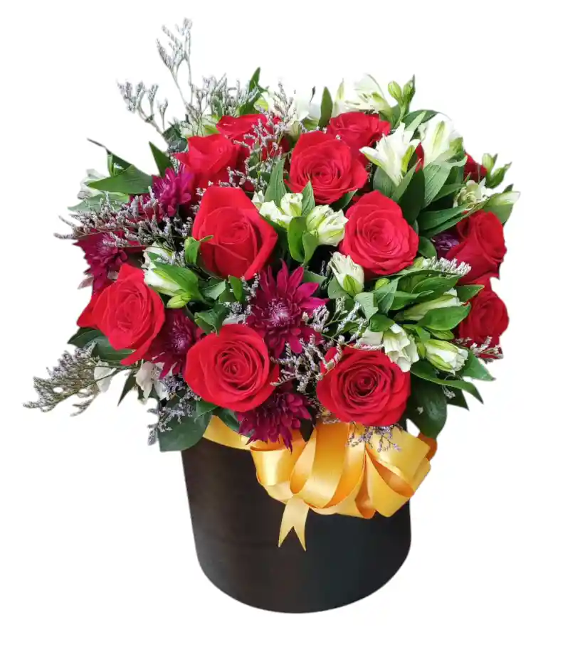 Caja Redonda Con Rosas Rojas