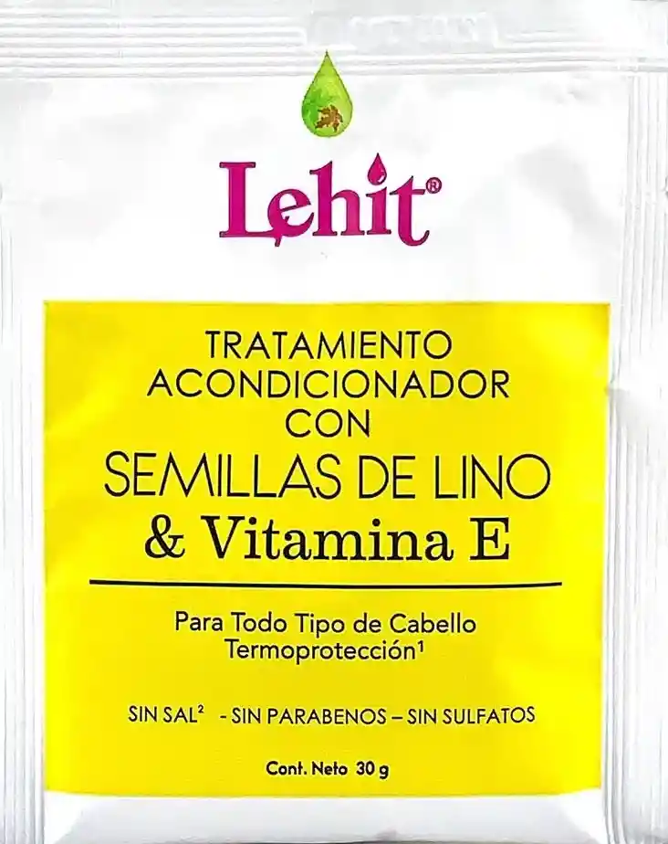 Tratamiento Acondicionador Capilar Con Semillas De Lino Y Vitamina E, Todo Tipo De Cabello, Termoprotector - 30g Lehit