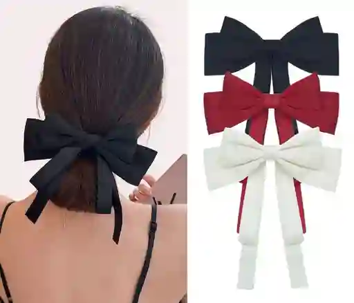 Moño Lazo Con Cintas Para Cabello Con Hebilla Set X 3 Und