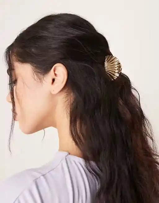Pinza Caimán Gancho Concha Metalizada Pelo Cabello Set X 3 Und