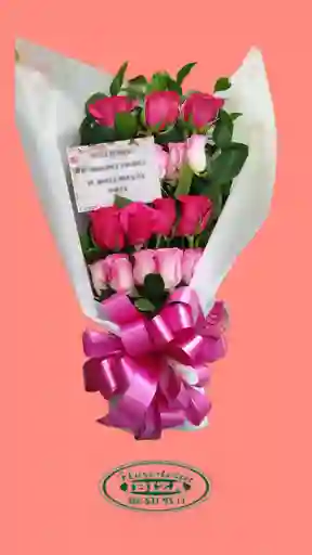 Bouquet Alargado Rosa Roja Y Rosada