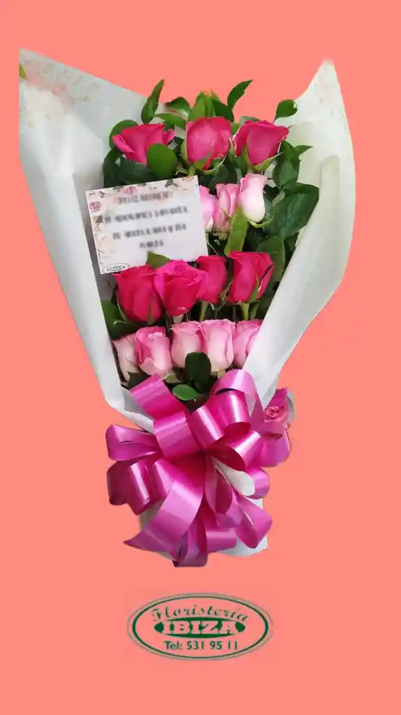 Bouquet Alargado Rosa Roja Y Rosada