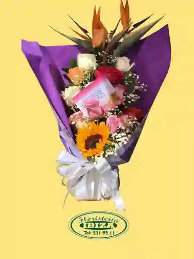 Bouquet Rosa Surtida Y Girasol