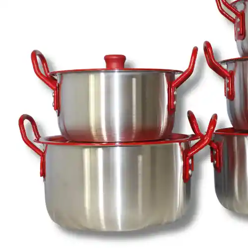 Juego De Ollas X6 Tapa Roja