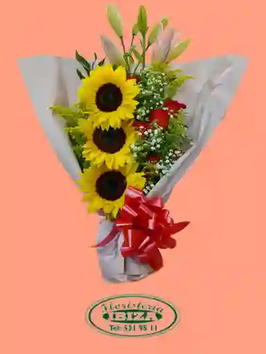 Bouquet 3 Girasoles Y Rosas