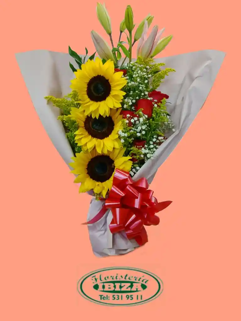 Bouquet 3 Girasoles Y Rosas