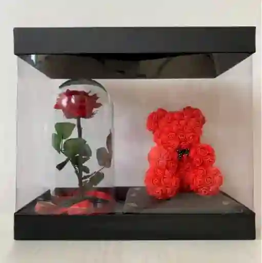 Arreglo Rosa Preservada Y Oso De Rosas