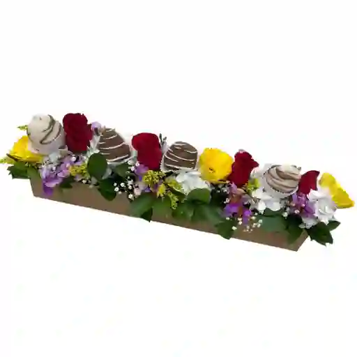 Caja De Flores Tropicales Y Fresas