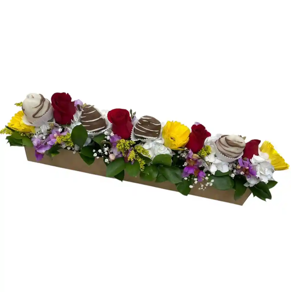 Caja De Flores Tropicales Y Fresas