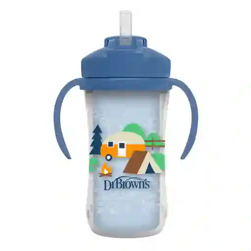 Vaso Térmico Azul Con Agarraderas Y Pitillo Para Bebé, De 10oz, A Prueba De Derrames, Con Tapa Para El Pitillo, Hecho En Material Resistente No Tóxico Sin Bpa, Fácil De Limpiar - Dr Brown's
