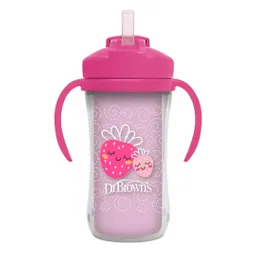 Vaso Térmico Rosa Con Agarraderas Y Pitillo Para Bebé, De 10oz, A Prueba De Derrames, Con Tapa Para El Pitillo, Hecho En Material Resistente No Tóxico Sin Bpa, Fácil De Limpiar - Dr Brown's